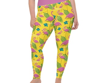 Flocking fabulous Plus Size Leggings - Flamingo leggings - tropical leggings - summer leggings - bird leggings - high waist yoga leggings