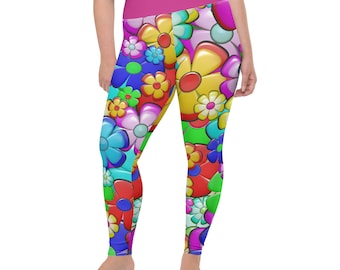 Flower power Plus Size Leggings - floral leggings - groovy - 70's leggings - retro leggings - hippie