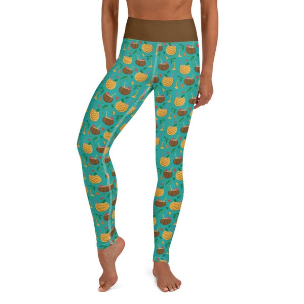 Tropic like it's hot Leggings - Fat Cat Lifestyle - Hawaiian - tropical - coconut - pineapple - cocktail - high waist yoga leggings