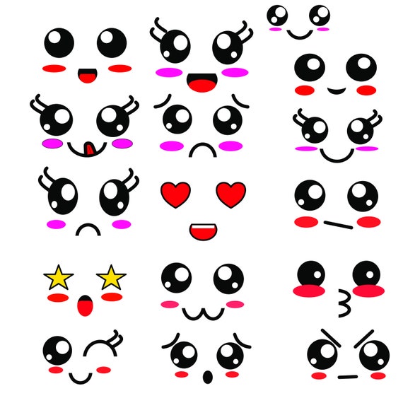 Download Cute kawaii faces svg kawaii faces printable digital face | Etsy