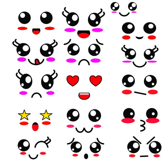 Cute kawaii faces svg kawaii faces printable digital face | Etsy