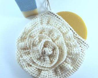 Organic Cotton Soap Saver Bag, Exfoliating Soap Pouch, Zero Waste Bathroom Holder
