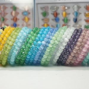 Wholesale Bulk Crystals Bracelets Beaded Bracelet 6mm Round Bead Cat's Eye Stone Opal 6.5inch 30 50 100 Lot