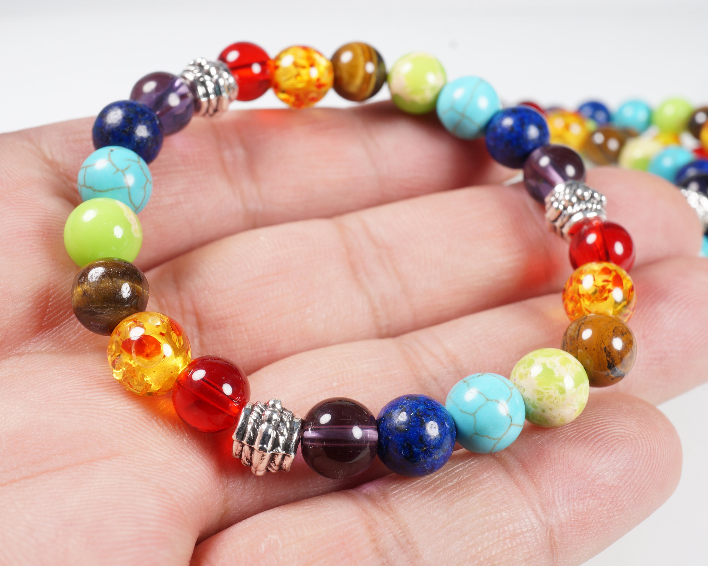 Buy wholesale Elastic bracelet Heishi beads and natural stones 7 chakras