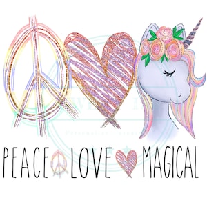 Unicorn clipart sublimation designs downloads peace love png files
