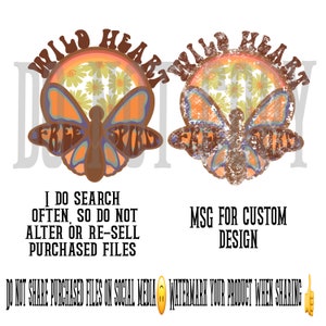 Sublimation designs downloads 70s retro butterfly rainbow wild heart free spirit clipart png files