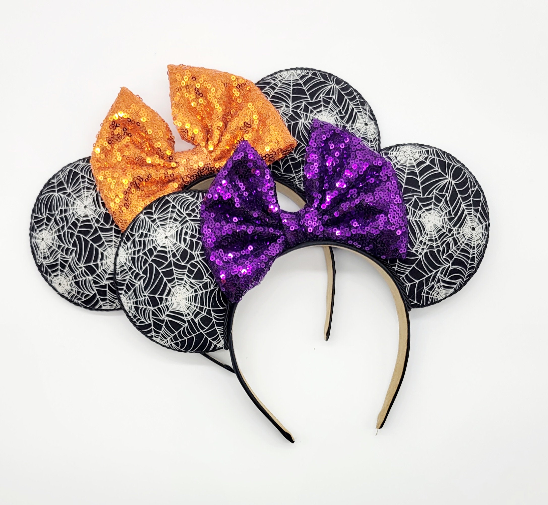 Custom Minnie Ears with Heart Webs and Bat Bow. Glow in the Dark Minnie Ears Sweethearts Nite - Etsy main image 2