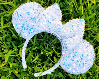 White iridescent Minnie Ears,