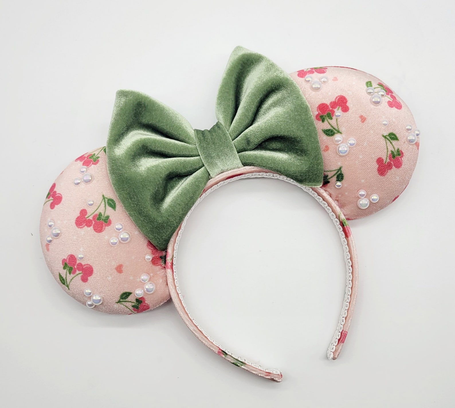 Cherry Mouse Ears: Pearl Accents, Handmade Mickey Ears