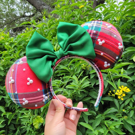Green & White Checkered Pearl Mickey Ears Checkered Mickey Ears Headband - Etsy main image 3