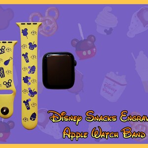 Disney Snacks Engraved Apple Watch Band | 34 Colors | 38mm 40mm 41mm 42mm 44mm 45mm 49mm | Personalized Silicone Band | Fits All Series