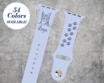 Engraved Cat Breeds Apple Watch Band | 34 Colors | 38mm 40mm 41mm 42mm 44mm 45mm 49mm | Personalized Silicone Band | Fits All Series