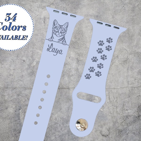 Engraved Cat Breeds Apple Watch Band | 34 Colors | 38mm 40mm 41mm 42mm 44mm 45mm 49mm | Personalized Silicone Band | Fits All Series