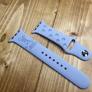 Raças de cães gravadas Apple Watch Band | 34 cores | 38mm 40mm 41mm 42mm 44mm 45mm 49mm | Faixa de silicone personalizada | Serve para todas as séries