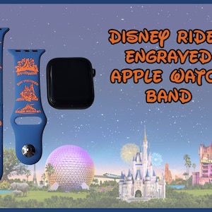 Disney Rides Engraved Apple Watch Band | 34 Colors | 38mm 40mm 41mm 42mm 44mm 45mm 49mm | Personalized Silicone Band | Fits All Series