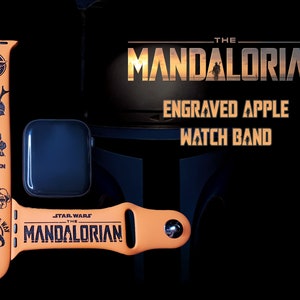 The Mandalorian Engraved Apple Watch Band | 34 Colors | 38mm 40mm 41mm 42mm 44mm 45mm 49mm | Personalized Silicone Band | Fits All Series