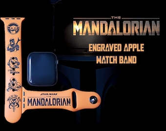 The Mandalorian Engraved Apple Watch Band | 34 Colors | 38mm 40mm 41mm 42mm 44mm 45mm 49mm | Personalized Silicone Band | Fits All Series