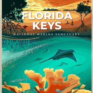 Florida Keys NOAA Poster National Marine Sanctuary System Oceanic Tropical Poster Series Travel Gift idea Office man cave Wall Art Decor