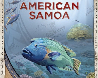 NOAA Poster: American Samoa National Marine Sanctuary System Oceanic Tropical Poster Series Travel Gift idea Office man cave Wall Art Decor