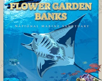 Flower Garden Banks NOAA Poster National Marine Sanctuary System Oceanic Tropical Poster Series Travel Gift Office man cave Wall Art Decor