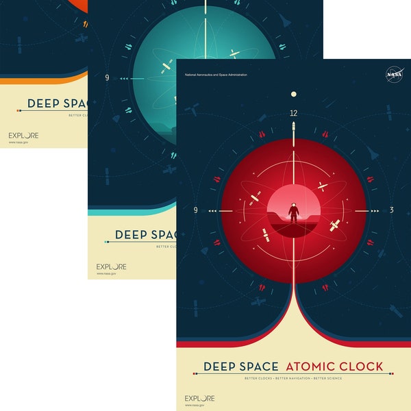 NASA Posters: Atomic Clock Series Explore Deep Space Better Clocks Navigation Science Travel Gift Poster Mars Office man cave Wall Art Decor