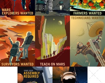 NASA Posters: Mars Explorer Series JPL Exoplanet Space Travel Gift idea Space Poster Mars Office man cave Wall Art Decor