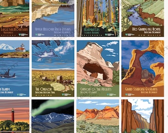 SET of (15) USA National Conservation Land Posters - w/ Bonus Map Print 13x19 Poster Series Travel Gift idea Office man cave Wall Art Decor