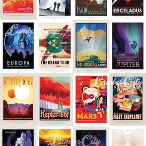 Pósteres de turismo espacial de la NASA JPL, conjunto completo de 16 impresiones, 19" x 13", exoplaneta