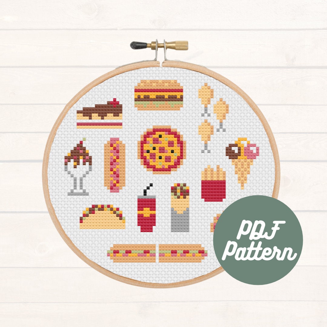 Food cross stitch kit Cherry Cupcake - Easy counted pattern with