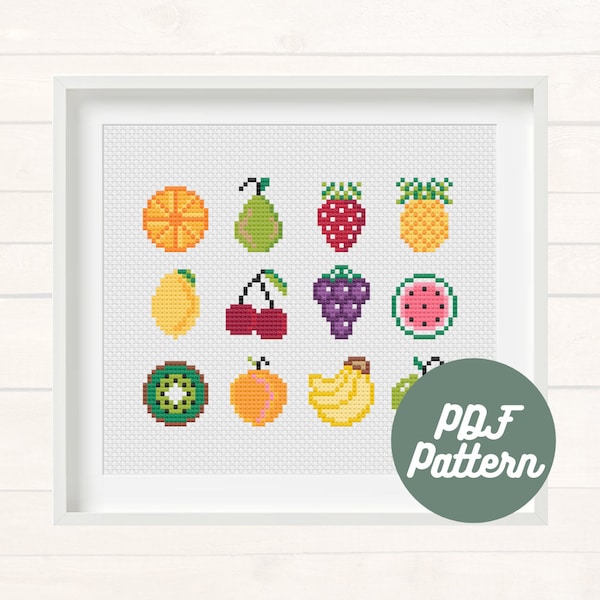 Tutti Fruitti | Quirky, Modern, Colourful Assorted Fruit Design | Counted Cross Stitch Pattern | Instant PDF Download