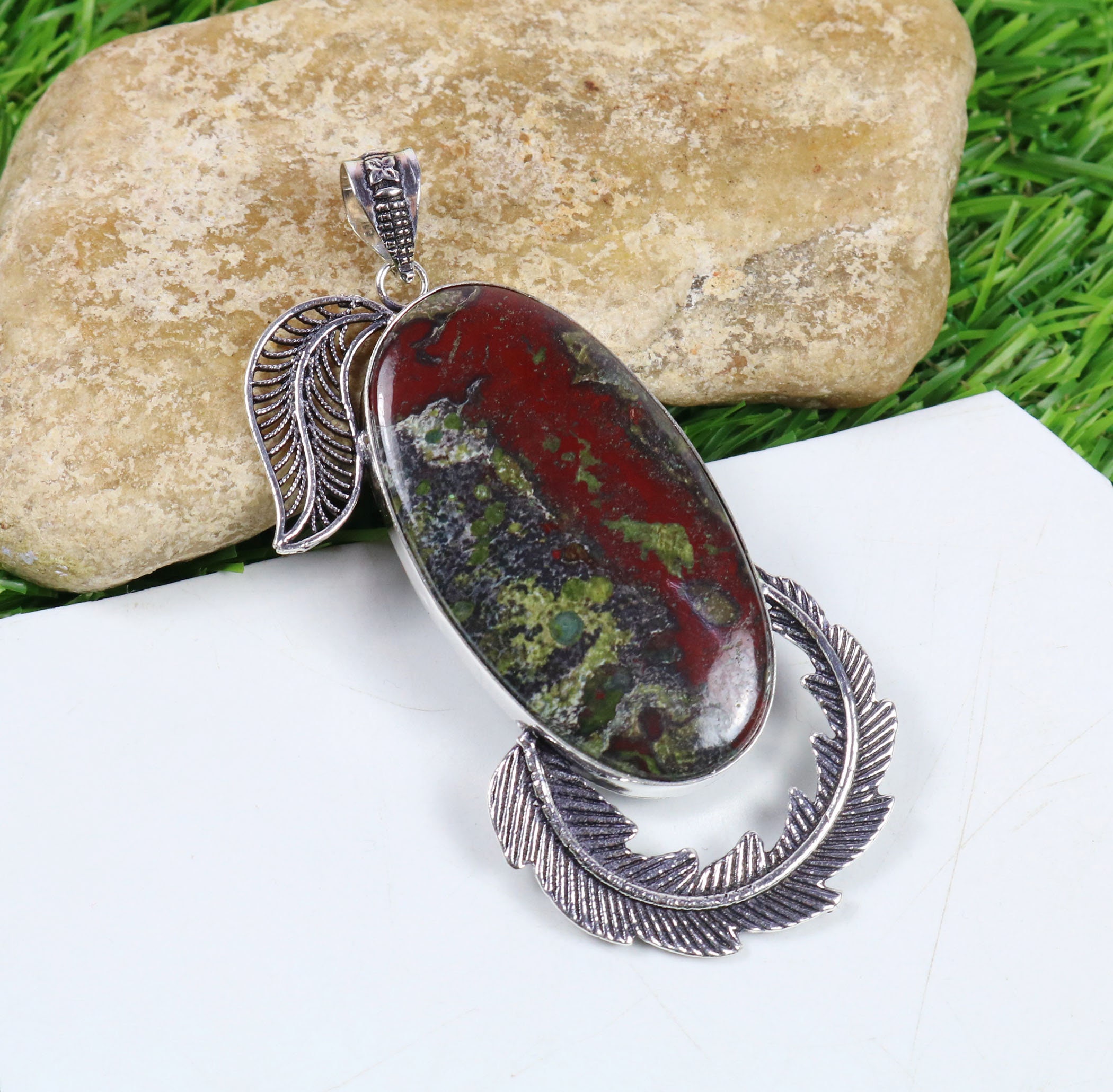 Exclusive 925 Silver Dragon Blood Jasper Pendant 925 Solid | Etsy