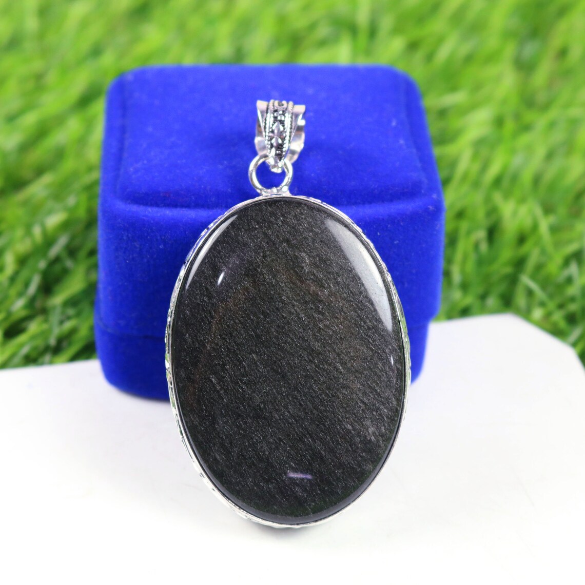 Trending 925 Silver Silver Obsidian Pendant 925 Solid Etsy