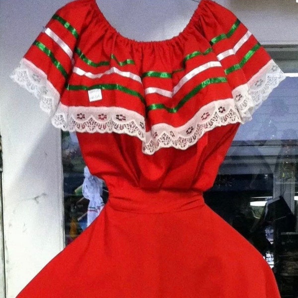 Womens Full Super Wide Skirt & Top Set Dress W/Ribbons For Folklorico Dances NWOT