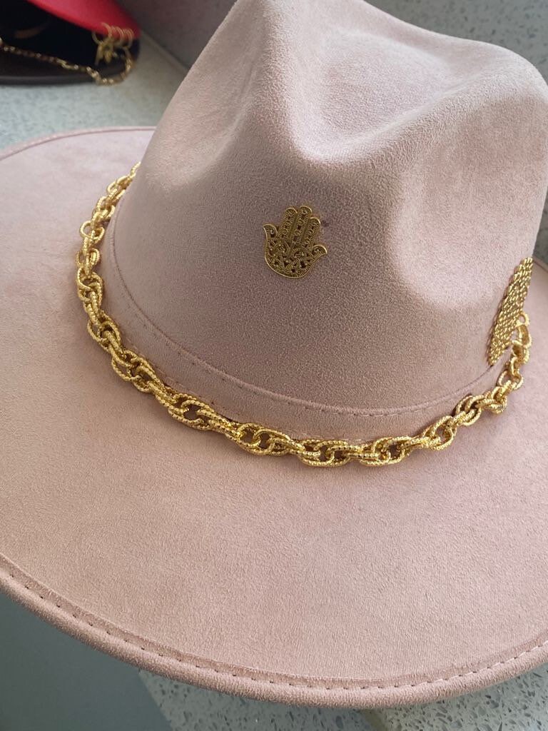 Rose Pink Cowboy Gold Chain Embroidered 