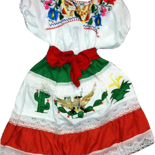 Conjunto de falda superior “Viva México” para niñas y niños pequeños Baile de fiesta folclórica del 5 de mayo de México Nuevo