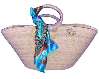 Mexican Straw Beach Tote Shopper Summer Bag Rhinestones Decor New B