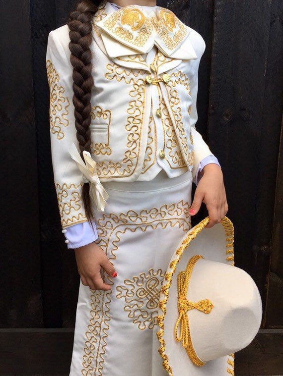 Girls Beige Gold Toddlers Mariachi Charro Outfit Mexico