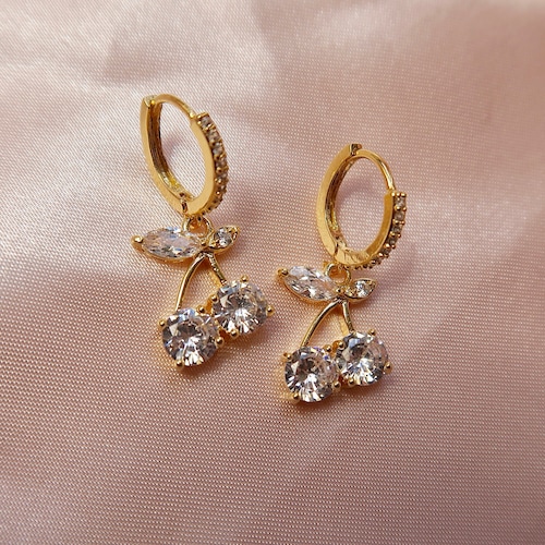 CHERRY ICE Earrings Diamond Cherry Earrings Crystal Hoop Etsy