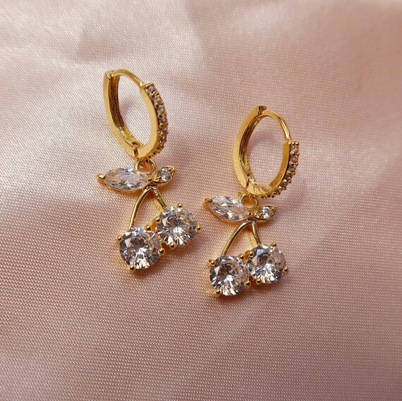 CHERRY ICE Earrings Diamond Cherry Earrings Crystal Hoop Earrings