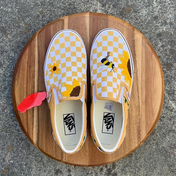 custom yellow checkerboard vans