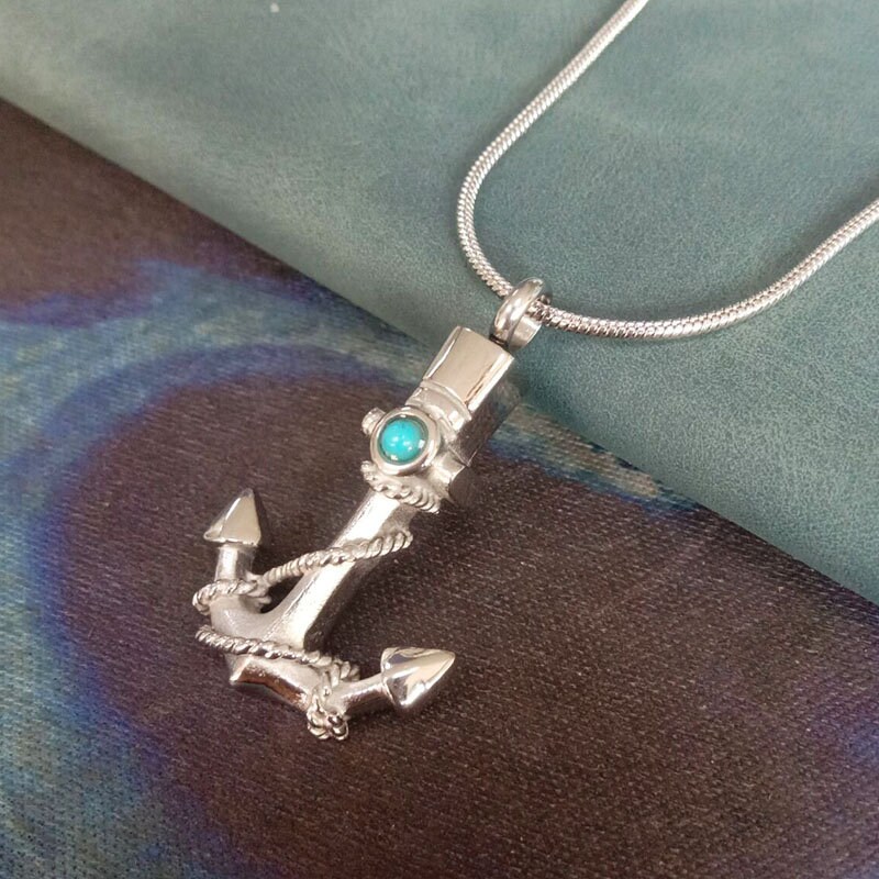 Urn Jewelry for Men Anchor Urn Necklace for Ashes With Blue Etsy