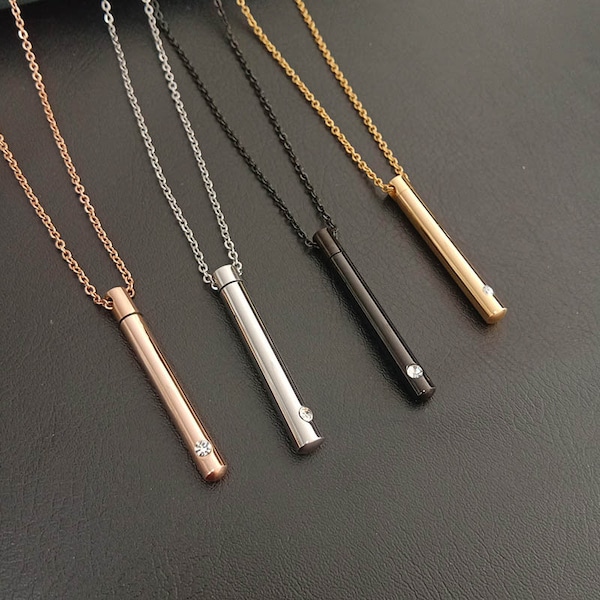 Personalized Bar Ashes Necklace Cremation Jewelry with Crystal Cylinder Urn Ashes Necklaces Memorial Keepsake Pendant Gift