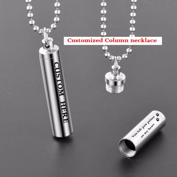 Personalise Stainless Steel Pill Case Holder Cylinder Tube customize Cremation Urn Pendant necklace