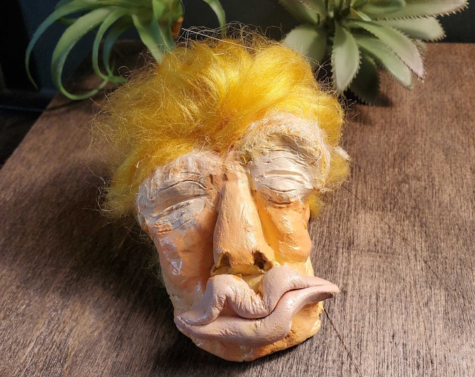 Shrunken head that looks like Donald Trump