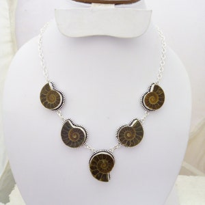 Handmade Oxidized Silver Fossil Ammonite Necklace