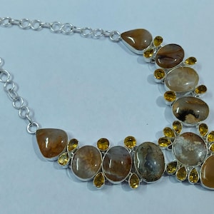 Free shipping Natural /Faceted/Citrine/Jasper/Designer/Oxidized/ Stone Silver  handmade Necklace
