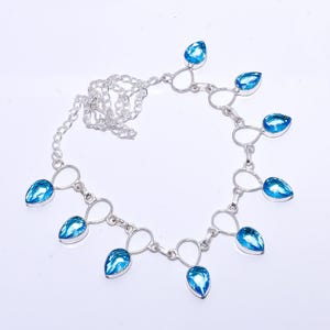 Free shipping /Huge/Faceted/Blue/Topaz/Designer/Oxidized/ Stone Silver  handmade Necklace