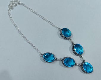 Handmade Oxidized Sterling Silver Blue Topaz Necklace
