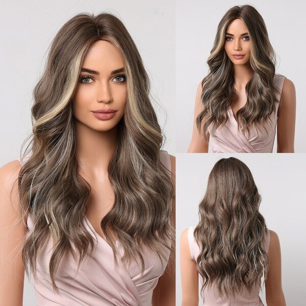 Brown With Gray Highlights Wigs Etsy