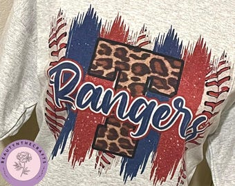 Handmade Leopard Print Texas Rangers T-shirt, Baseball Graphic Tee